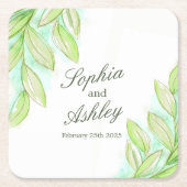 De groene waterverf van het huwelijk verlaat douan kartonnen onderzetters (Voorkant)