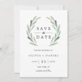 De groene Waterverf Wreath Wedding sparen de Datum Save The Date (Voorkant)