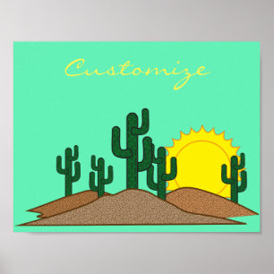 De groene Zonsopgang van de Woestijn van de Cactus Poster
