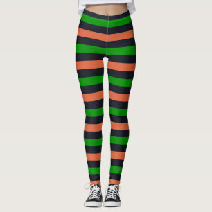 De groene Zwarte Oranje Gestreepte Leggings van