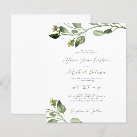 De groenere elegante uitnodiging van de het manusc (Voorkant / Achterkant)