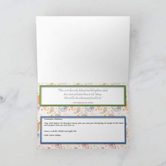 De Groet van Eid Feestdagen Kaart (Binnen)