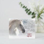 De groet van het seizoen Witte Paard en Sneeuw Feestdagenkaart (Staand voorkant)