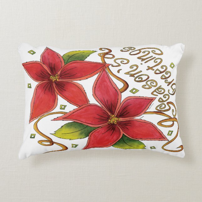 De groeten van de kerstseizoenen met Poinsettias Accent Kussen (Voorkant)