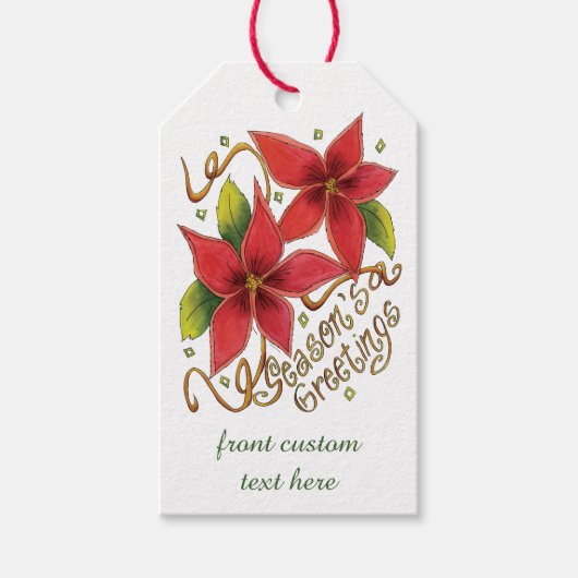 De groeten van de kerstseizoenen met Poinsettias Cadeaulabel (Voorkant)