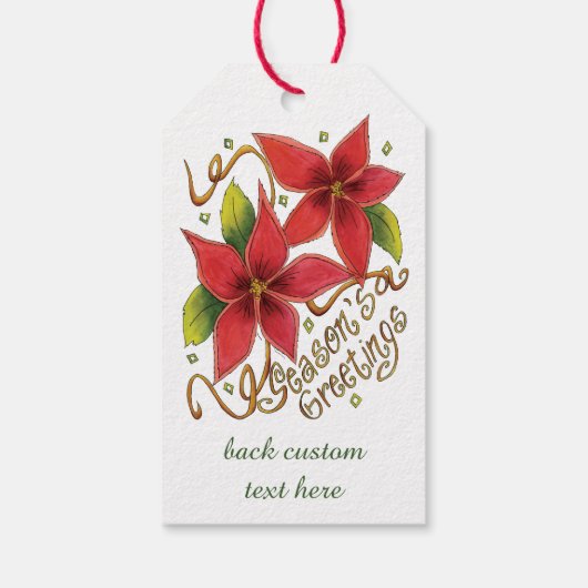 De groeten van de kerstseizoenen met Poinsettias Cadeaulabel (Achterkant)