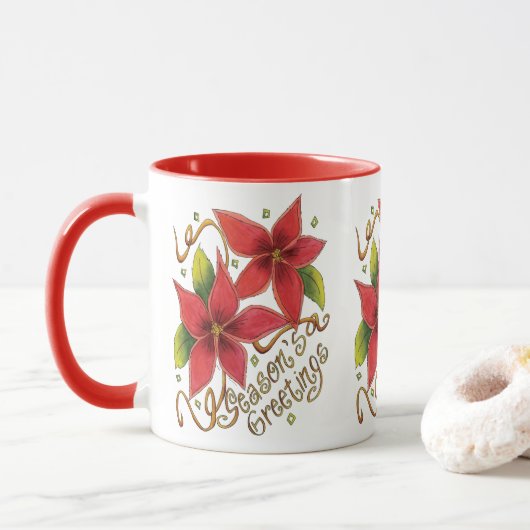 De groeten van de kerstseizoenen met Poinsettias Mok (Met donut)
