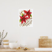 De groeten van de kerstseizoenen met Poinsettias Poster (Keuken)