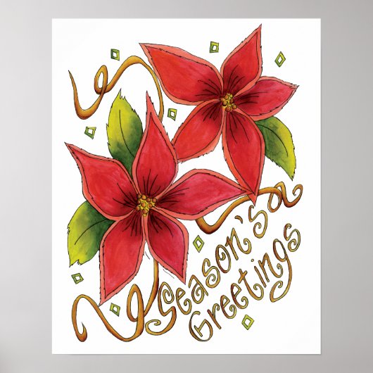 De groeten van de kerstseizoenen met Poinsettias Poster (Voorkant)
