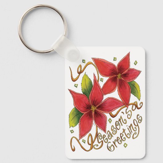 De groeten van de kerstseizoenen met Poinsettias Sleutelhanger (Voorkant)