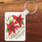 De groeten van de kerstseizoenen met Poinsettias Sleutelhanger (Achterkant)