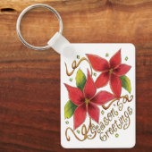 De groeten van de kerstseizoenen met Poinsettias Sleutelhanger (Voorkant)