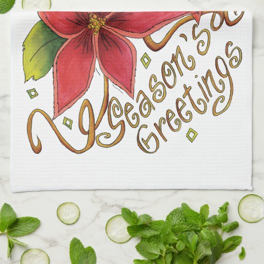 De groeten van de kerstseizoenen met Poinsettias Theedoek (Gevouwen)