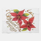 De groeten van de kerstseizoenen met Poinsettias Theedoek (Horizontaal)