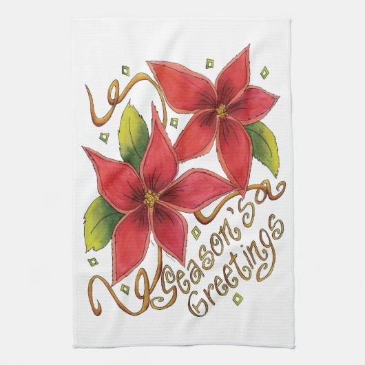 De groeten van de kerstseizoenen met Poinsettias Theedoek (Verticaal)