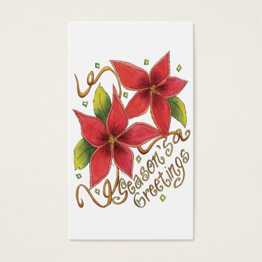 De groeten van de kerstseizoenen met Poinsettias Visitekaartje (Voorkant)