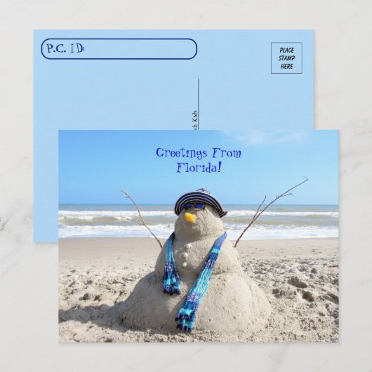 De Groeten van Florida Beach Snowman posten Briefkaart (Voorkant / Achterkant)