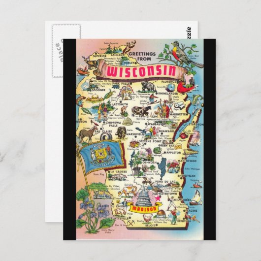 De groeten van het Briefkaart van Wisconsin (Voorkant / Achterkant)