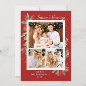 De groeten van het kerstseizoen Holly Berries 3 Fo Feestdagenkaart (Voorkant)