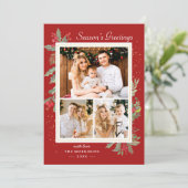 De groeten van het kerstseizoen Holly Berries 3 Fo Feestdagenkaart (Staand voorkant)