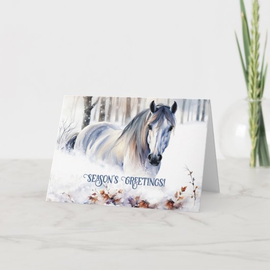 De groeten van het paard in het sneeuwseizoen feestdagen kaart (Voorkant)