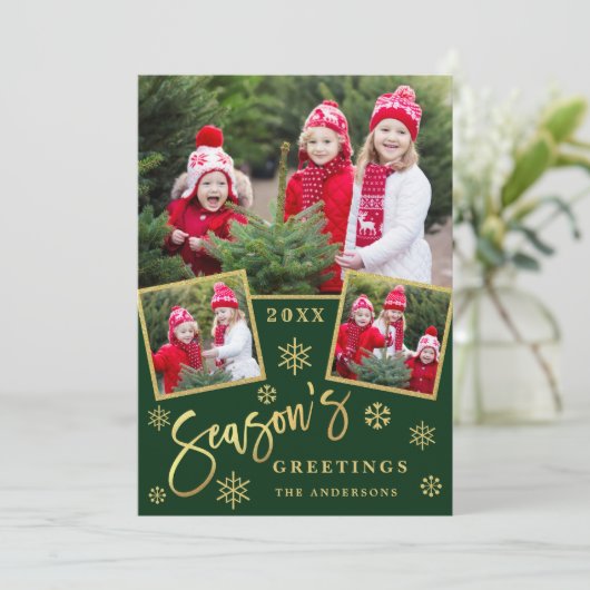 De groeten van het seizoen Moderne 3 PHOTO groet Feestdagenkaart (Staand voorkant)