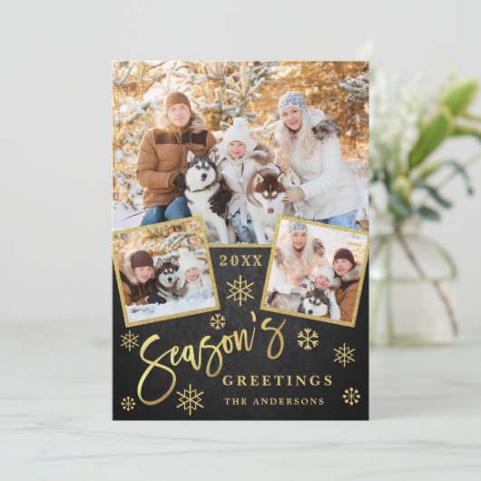De groeten van het seizoen Moderne 3 PHOTO groet Feestdagenkaart (Staand voorkant)