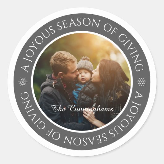 De groeten van Joyeous Season | Aangepaste familie Ronde Sticker (Voorkant)