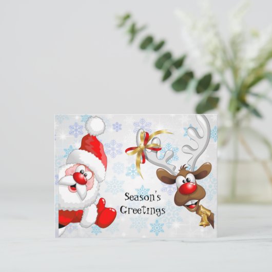 De groeten van Santa & Rudolf Season Briefkaart (Staand voorkant)