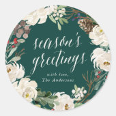 De groetvakantie van het winterbloemenkrans seizoe ronde sticker (Voorkant)