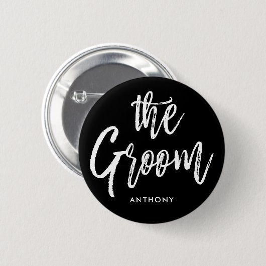 De Groom | Aangepaste bruiloft in Script-stijl Ronde Button 5,7 Cm (Voorkant /achterkant)