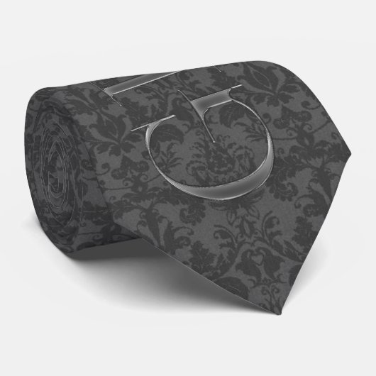 de Groom Charcoal Damask Wedding Stropdas (Opgerold)