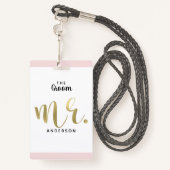 De Groom Gold Wedding Party VIP Pass Badge (Achterkant met draagriem)