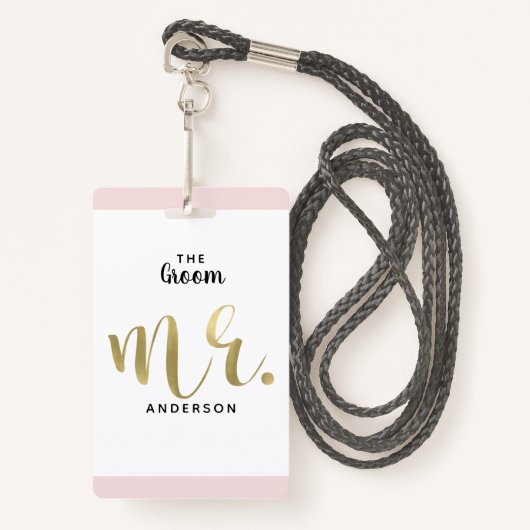 De Groom Gold Wedding Party VIP Pass Badge (Voorkant met draagriem)