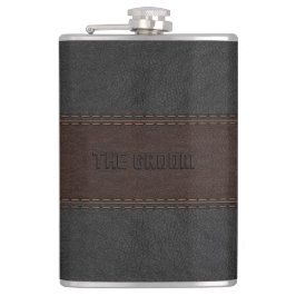 De Groom Masculine Brown & Black Leather Texture Heupfles