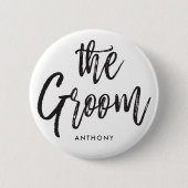 De Groom | Script Style Custom Weddenschap White Ronde Button 5,7 Cm (Voorkant)