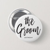 De Groom | Script Style Custom Weddenschap White Ronde Button 5,7 Cm (Voorkant /achterkant)
