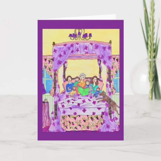 De grootmoeder leest aan kinderen, hondWenskaart Kaart (Voorkant)