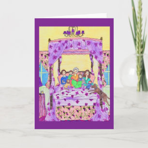 De grootmoeder leest aan kinderen, hondWenskaart Kaart