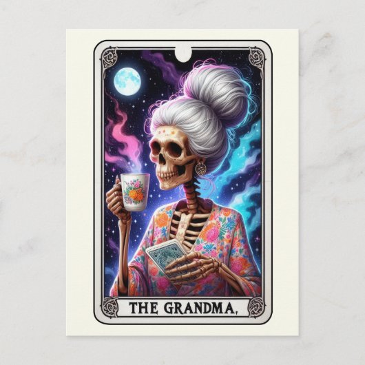 De Grootmoeder Tarot Kunst Bloemenskelet Knus Briefkaart (Voorkant)
