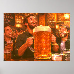 De Grootste Bier Ooit en Groep Vrienden op Muur Poster