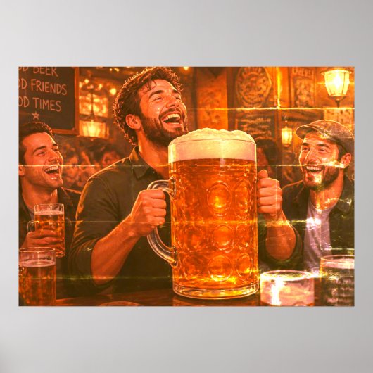 De Grootste Bier Ooit en Groep Vrienden op Muur Poster (Voorkant)