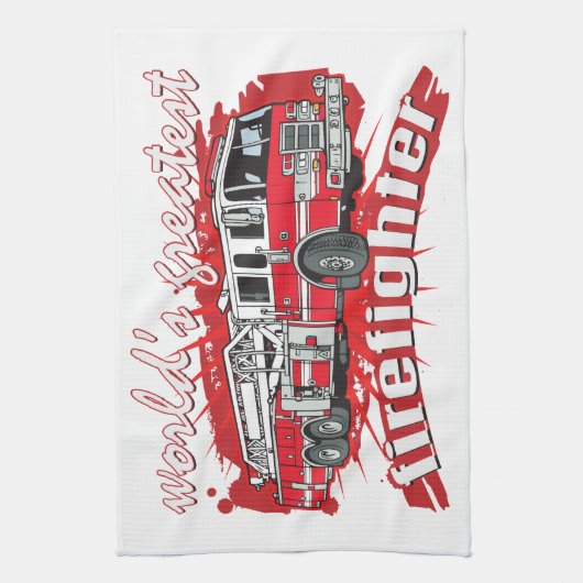 De grootste brandweerman ter wereld theedoek (Verticaal)