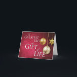 De grootste cadeau is de 'Gift of Life' Feestdagen Kaart<br><div class="desc">Er is geen groter geschenk. De Gift of Life geeft elk jaar duizenden blessures door getransplanteerde organen, ogen en weefsel. Degenen die ervoor gekozen hebben de Gift of Life te geven zijn niet alleen helden, maar ook engelen. Zeg "Vrolijk Kerstfeest", "Happy Hanukkah" of "Prettige feestdagen" met een mooie kaart die...</div>