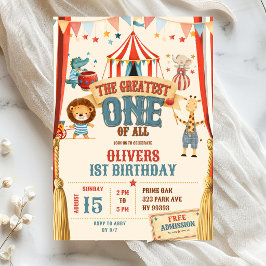 De Grootste Eén Circus Eerste Verjaardagsuitnodigi Kaart