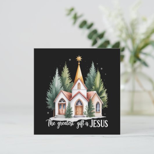 De Grootste Gift is Jezus Kerstmis Kerk Christus Feestdagenkaart (Staand voorkant)