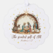 De Grootste Gift van Alles” Kerststal Ornament Kaart (Voorkant)