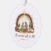 De Grootste Gift van Alles” Kerststal Ornament Kaart (Links)