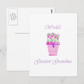 de grootste grootmoeder ter wereld ( roze bloemen  briefkaart (Voorkant / Achterkant)