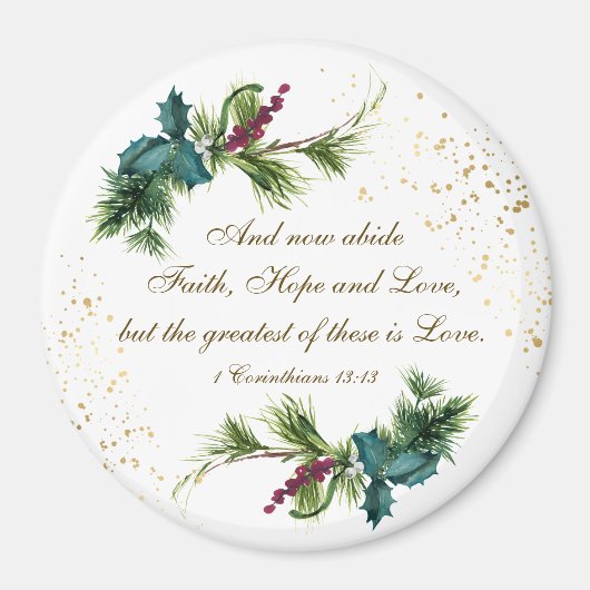 De grootste is de 'Love Bible Winter Evergreen Ker Magneet (Voorkant)